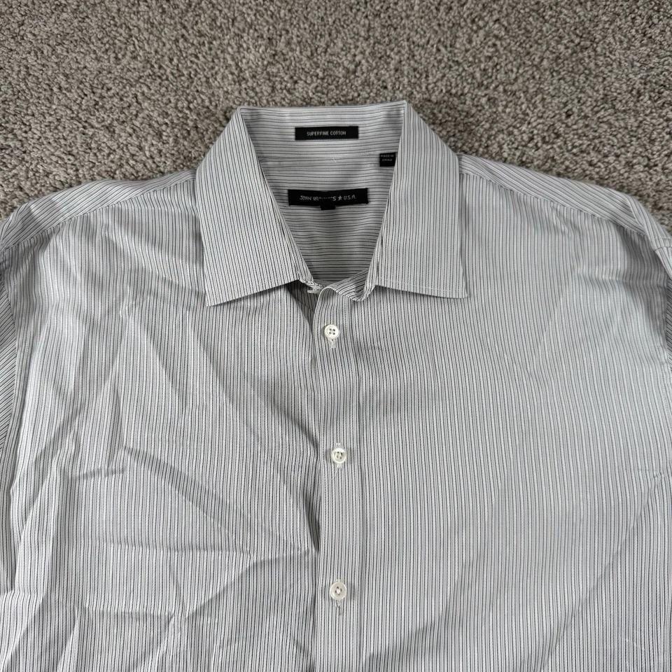 John Varvatos USA Shirt Mens 17.5 Long White Superfine Cotton Long Sleeve Preppy - Image 2 of 4