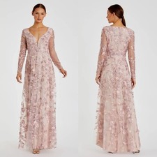 Mac Duggal 70224 Pink Floral Applique Long Sleeve Illusion Gown Size 10 NWT