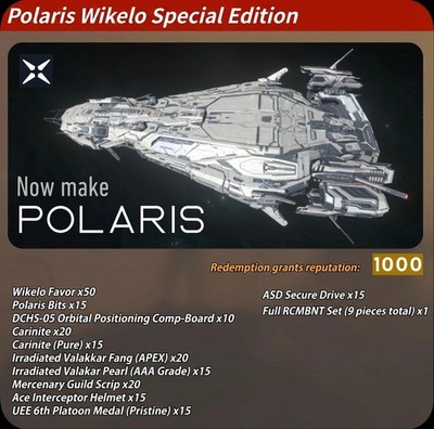 Star Citizen Polaris Wikelo Special Edition All Redemption Materials / safe&fast