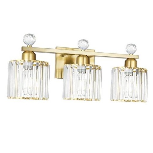 Modern Crystal Bathroom Vanity Light 3-Lights, Gold Bathroom Light Fixture,