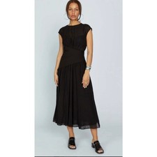 Mantu Sheer Cap Sleeve Midi Dress in Black FR 