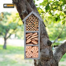 Image of Wooden Insect House Wall Mounted Bug Hotel Natural Habitat Garden Shelter Bees