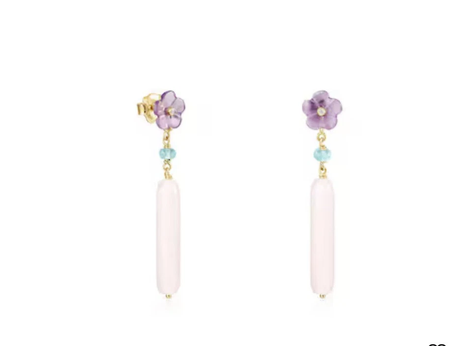 Brincos curtos Tous Vita em ouro amarelo 18k com ametista, diamante e opala rosa - Imagem 2 de 4