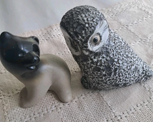 2 Vtg Pigeon Forge Pottery Tenn, Lava Glaze Owl & Obre Glazed Honey Bear