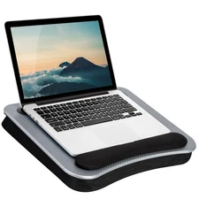 LAPGEAR Memory Foam Lap Desk with Wrist Rest and Media Slot  Medium  Silver Ca