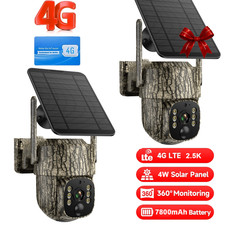 2PCS 4W Solar Power 4G LTE Cellular 2.5K PTZ Trail Camera w/ SIM Card 7800mAh
