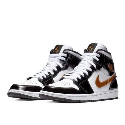 Nike Air Jordan 1 Mid Patent Black White Gold 852542-007 NEU US 14 EUR 48.5
