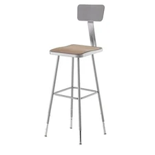 National Public Seating 6330Hb Square Stool With Backrest, Height 31" To 39"Gray