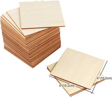 Unfinished Wood Pieces 50 Pcs 4"X4" Inch Wooden Cutout Tiles Blank Wood Slices W