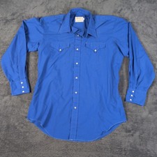 H Bar C Shirt Mens 16.5 33 Blue Pearl Snap California Rancher Western USA Long