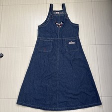 Vintage Disney Store Mickey Minnie Mouse Denim Overall Dress Embroidery Jumper L