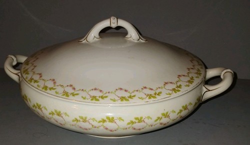 Antique J & C Portland Bavaria 8" Soup Tureen Lid Floral Garland Germany Jaeger