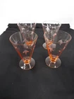 4 Vintage Pink Depression Etched Footed Tumblers / Parfait Glasses