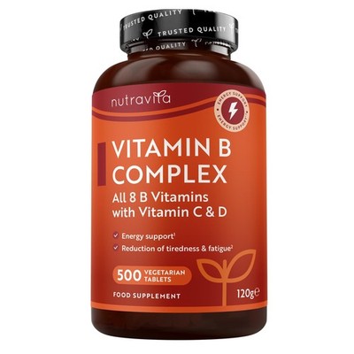 Vitamin B Komplex mit Vitamin C + D + Biotin  500 Tabletten für +1 Jahr Vorat...