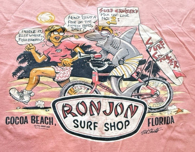 Ron Jon Surf Shop Cocoa Beach FLA T Shirt Sz XL Pink 1986 Vintage