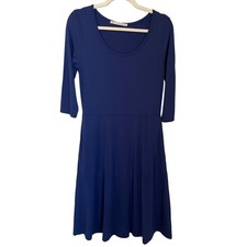 Peruvian Connection Size S Blue Viscose Jersey Knit Fit and Flare Midi Dress