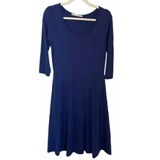 Peruvian Connection Size S Blue Viscose Jersey Knit Fit and Flare Midi Dress