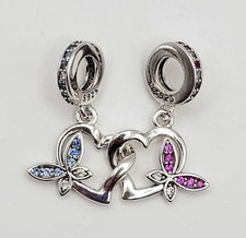 925 Sterling Silver Interlocking Butterfly Heart Charm/Pendant