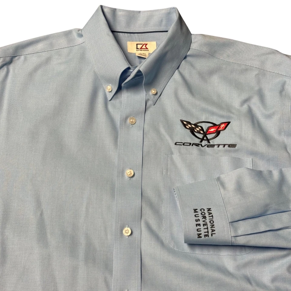 Camisa masculina Cutter & Buck National Corvette Museum com botões GG azul casual - Imagem 2 de 4