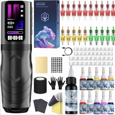POSEIDON Wireless Tattoo Gun Kit, 2300mAh, 3 Modes, LED Display
