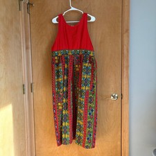 Design House Red Floral Print Halter Pinafore Faux Wrap Dress Cotton