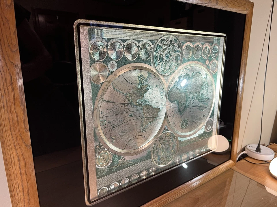 Vintage Framed Double Hemisphere World Map Wall Art – Latin Text – 31”x25” - Image 4 of 4