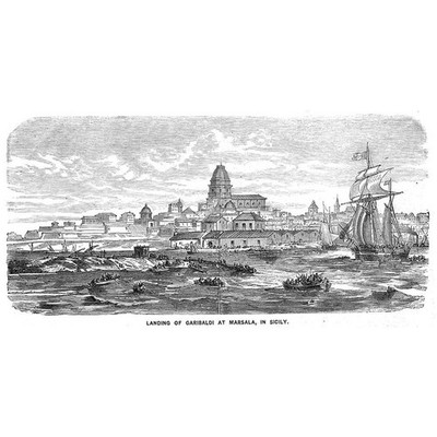SIZILIEN Landung von Garibaldi bei Marsala - antiker Druck 1860