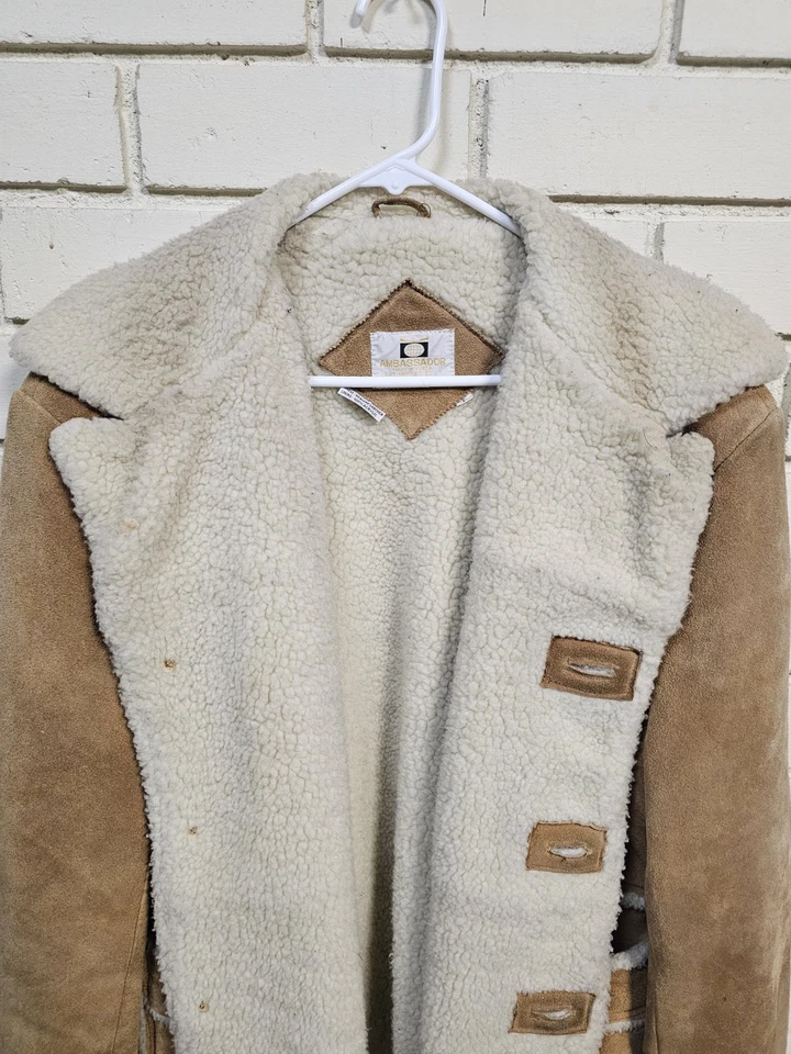 Chaqueta de cuero Ambassador vintage para hombre forro de lana grande, cuero genuino Foto 2 de 4