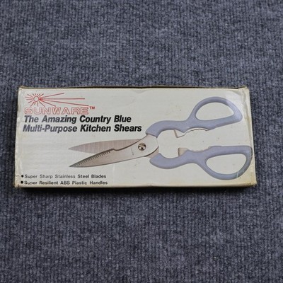 Vintage Sunware Country Blue Multi Purpose Kitchen Shears Scissors 1993