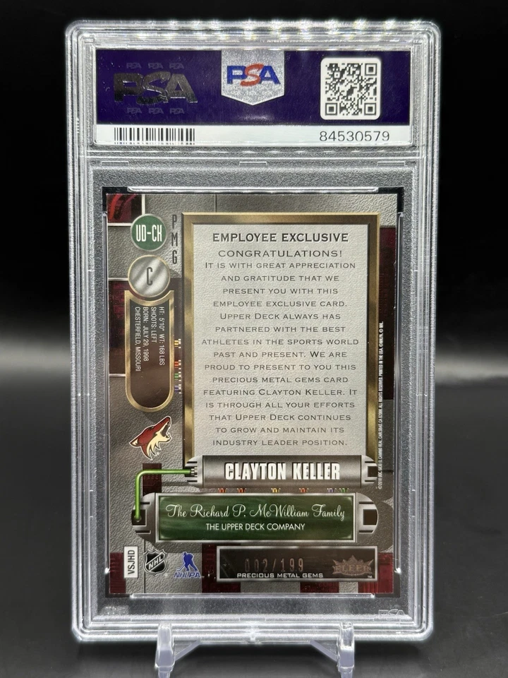 2017-18 Clayton Keller Employee Precious Metal Gems PMG Purple Rookie /199 PSA 9 - Image 2 of 2