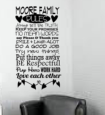 Family Name- house rules be respectful  play & work hard vinyl wall saying decal