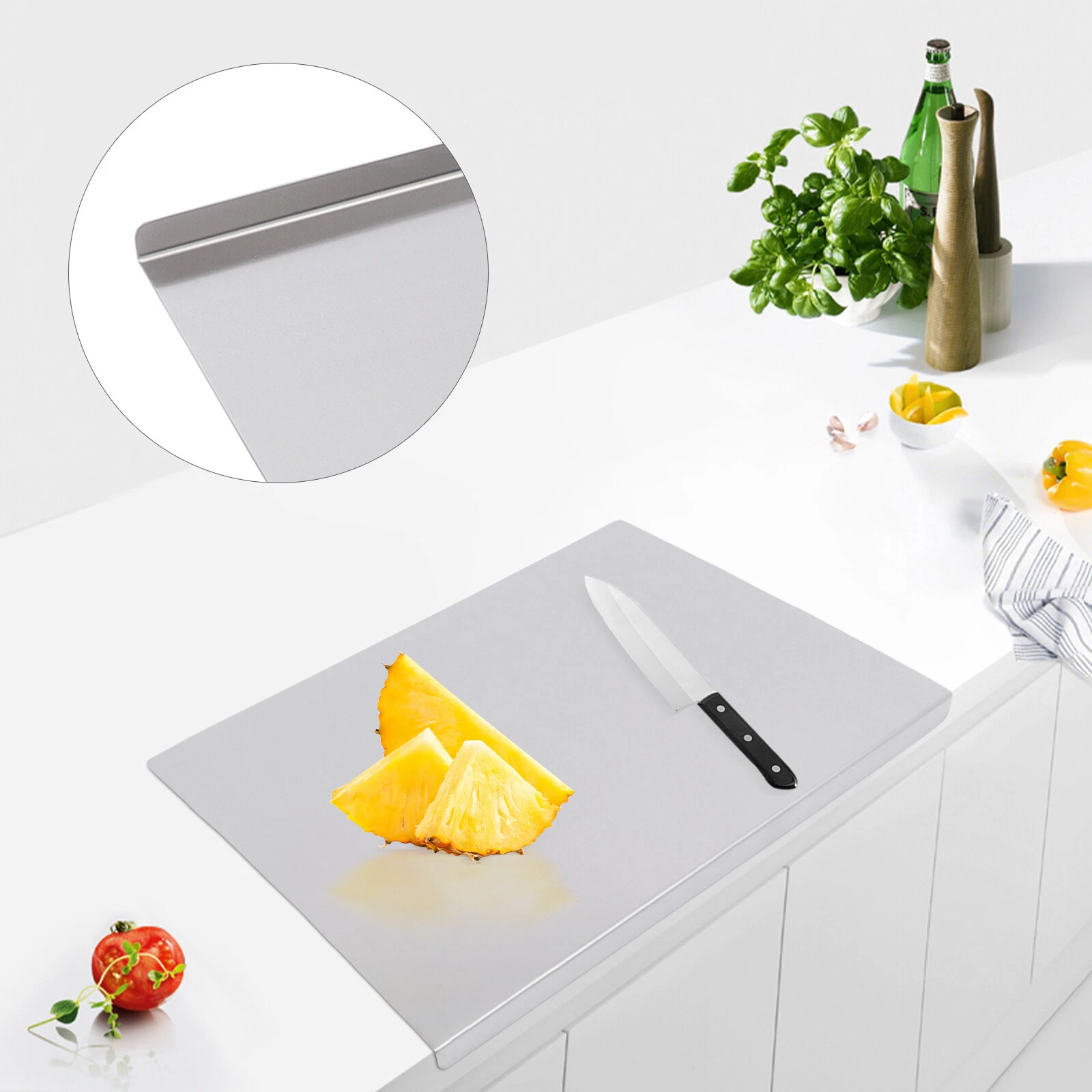 Cutting Board Kitchen Stainless Steel Chopping Board w/ Front Overhang 50*40*1.5
Opens in a new wind
