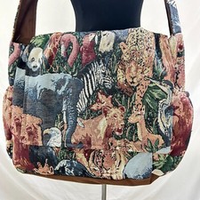 Handmade Satchel Shoulder or Diaper Bag Safari Wildlife Tapestry Brown