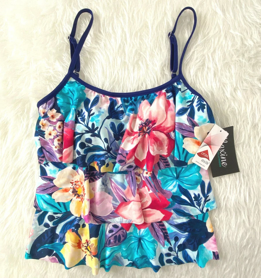 Maxine Of Hollywood Women's size 10 Tiered Ruffle Tankini Swimsuit Top Floral - Image 3 of 4