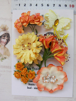 TANGELLO YELLOW Flower Mix - 5 Styles 13 Paper & 1 Fabric Butterfly 10-50mm VB5