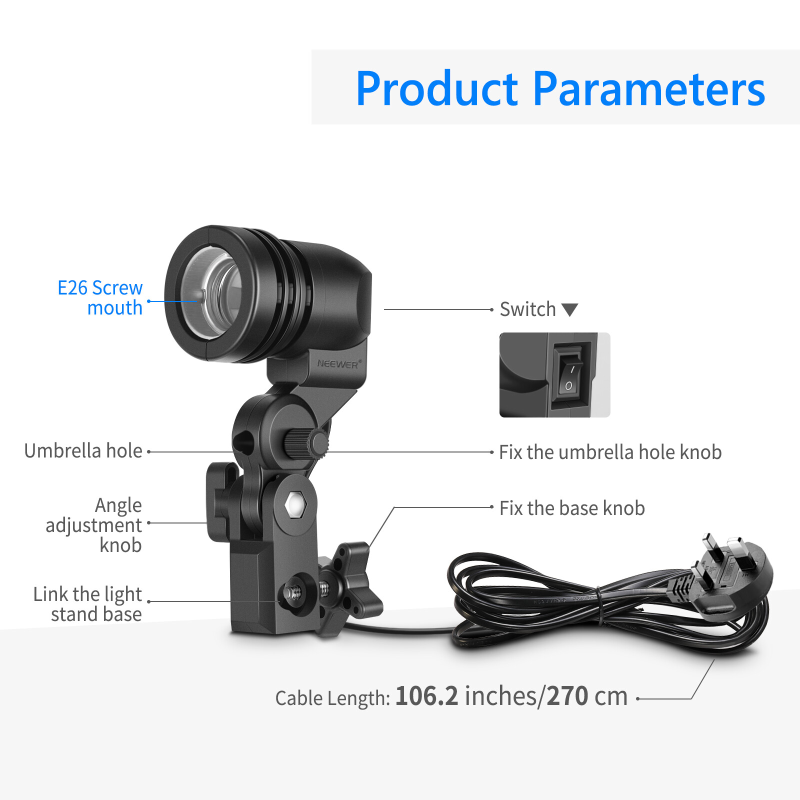 Neewer 2 Packs E27 Lamp Holder with Light Stand Mount Umbrella Holder