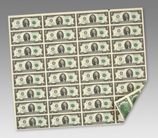 Hoja de 32 billetes sin cortar de $2 serie de billetes de dos dólares 2013 Fort Worth TX tubo sellado