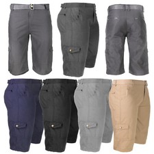 Cargo Shorts Multi-Pocket Mens Belted Casual Cotton Twill Relaxed Rip Stop
