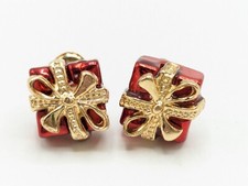 Red Christmas Package Earrings with Gold Bow Holiday Jewelry