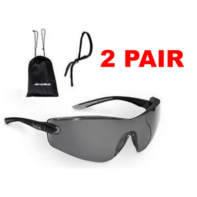 Bolle Cobra Smoke Gray Sunglasses Anti-Fog Lens  W/Case and Cord  (2 Pair) 