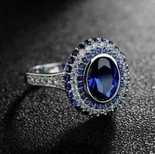 2Ct Oval Cut Lab-Created Blue Sapphire Wedding Band Ring 14K White Gold Plated