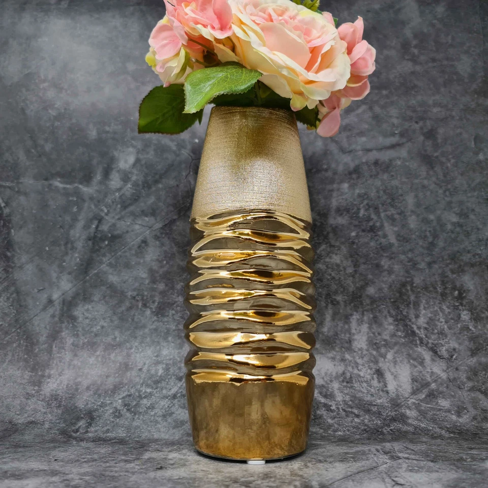 Moderne Dekovase Blumenvase Tischvase Vase aus Keramik gold 10x28 cm - Bild 3 von 4