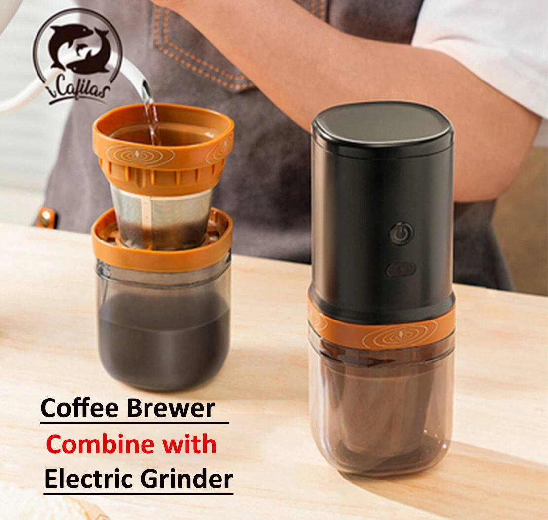 Portable Coffee Maker 320ml 2in1 w/ Electric Grinder Tea