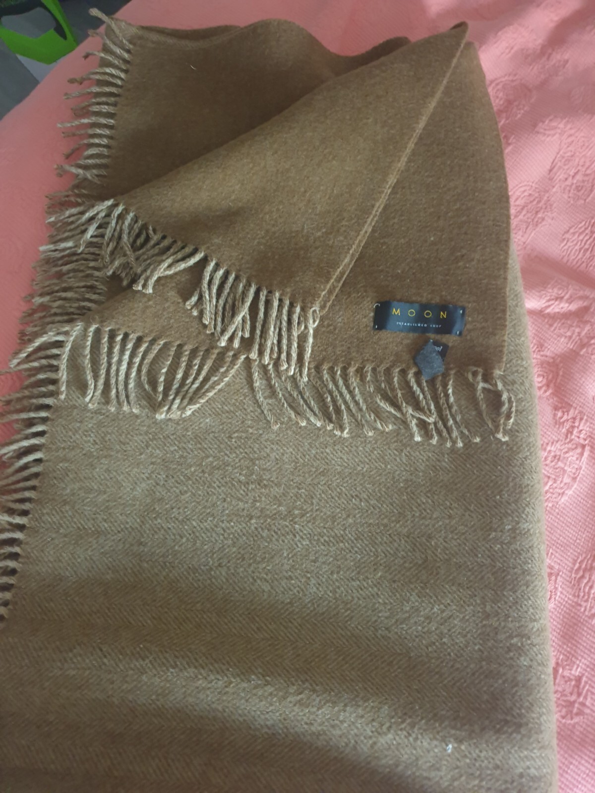 Moon Lambswool Blanket Herringbone/ Plain Olive Colour 166cm X 150cm eBay