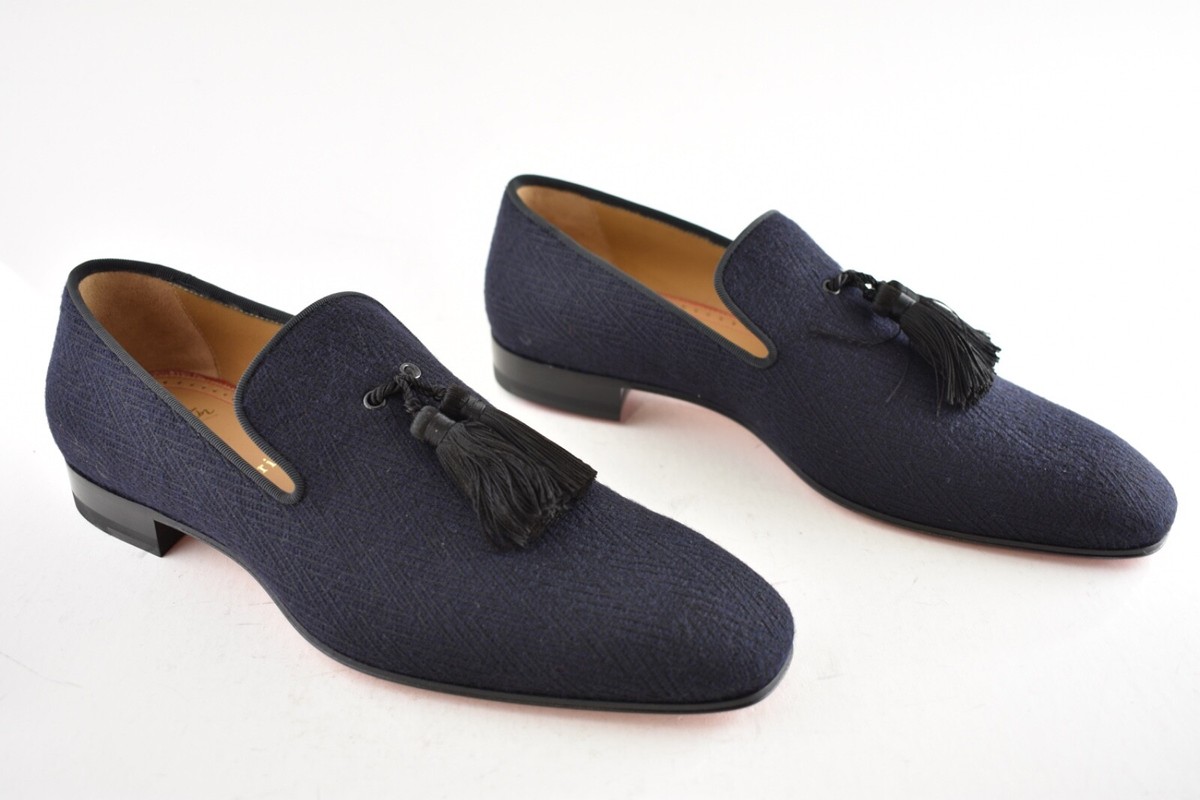 Christian Louboutin Mens Officialito Flat Black Blue Chevron Dress