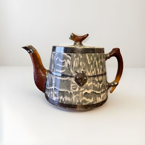 Arthur Wood Art Deco Silver Shield Teapot 1930s Faux Bois Black Transfer Pattern