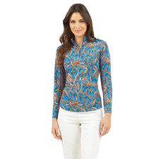 NWT Ladies IBKUL ALEXANDRA DENIM Long Sleeve Mock Golf Shirt - XS  L