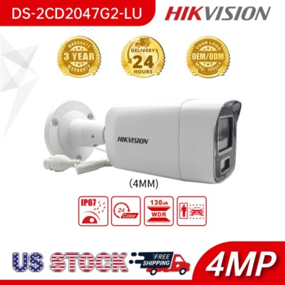 HIKVISION DS-2CD2047G2-LU 4mm 4MP ColorVu Security Bullet IP Camera POE with Mic