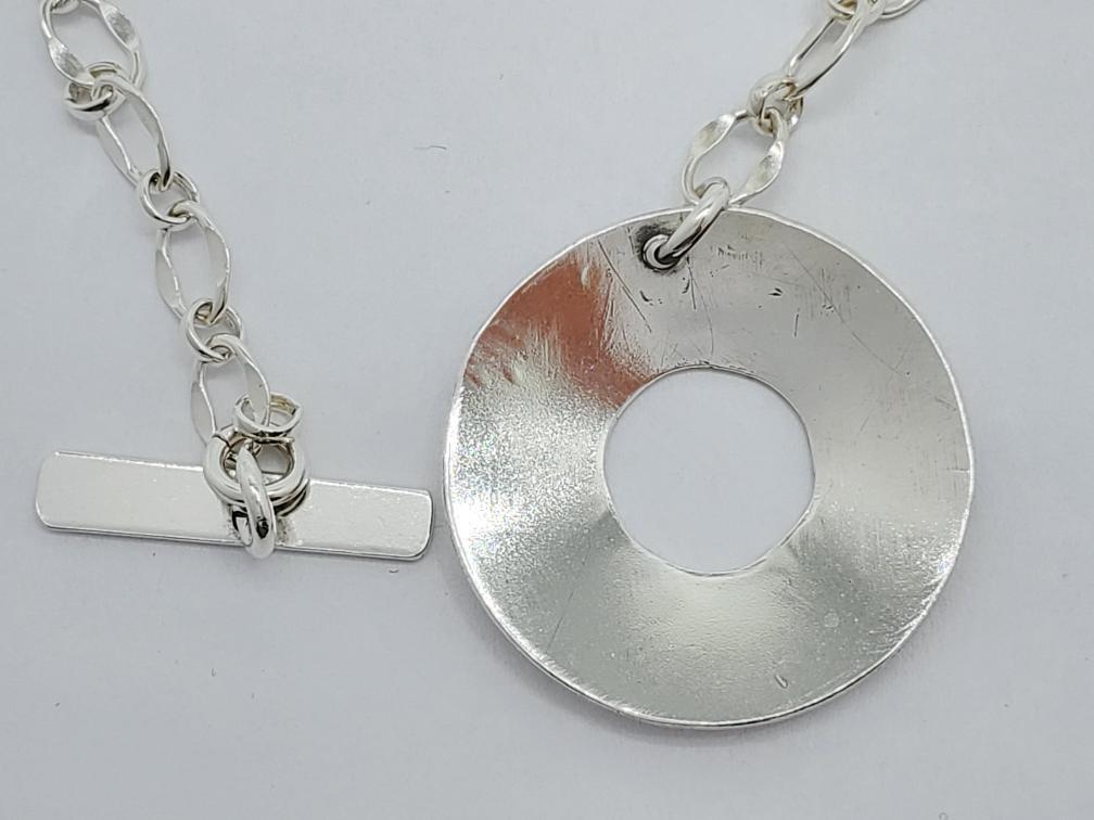 925 Solid Silver Fancy Cable Link Toggle Choker N… - image 4