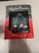 1992 Santa's Best Christmas Tree Ornament Netting The Big One Santa Elf Fishing